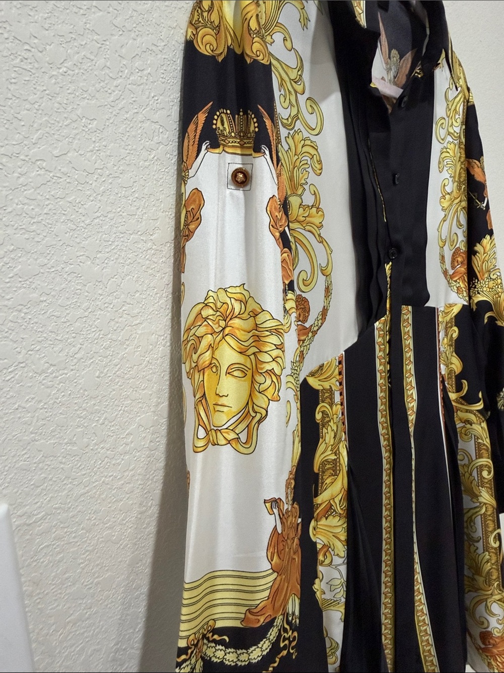 Versace Floral Silk Dress in Black, Gold and Cream - Picture 5 of 11